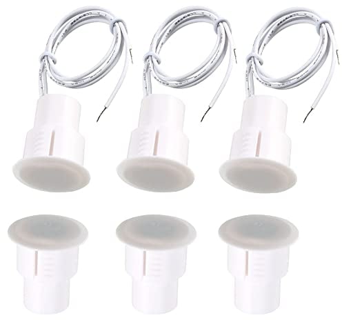 3pcs Porta in Ferro Bianco da Incasso Filo di Sicurezza per Finestra Sensore Contatto Porta Interruttore Reed Magnetico, Magnete Vicino-Collegamento Circuito, Magnete Lontano-Interruzione Circuito