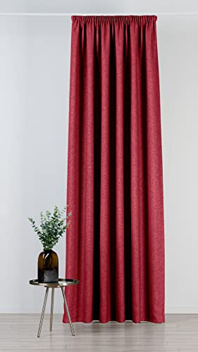 Mendola Interior Madras Curtain, Natural Linen Look, Tape, Burgundy, 140x260 cm