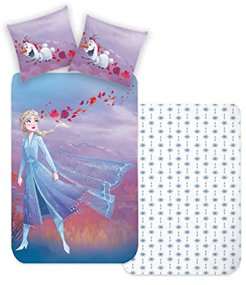 Disney Home Frozen Kinder Wendebettwäsche Set 135x200 - Kopfkissenbezug 80x80-2-teilig Frozen ELSA und Olaf Bettwäsche, Weich und angenehm auf der Haut, Super weiche Renforce 100% Baumwolle