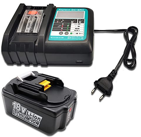 FengWings® BL1850B Batterie 18 V 5000 mAh avec Chargeur DC18RC Remplace Makita BL1830 BL1840, Compatible avec Makita BJR181 BCF201 BCL180 BCS550 BDA350 BDF451 BHP451 BHR202 BHR202F BHR241