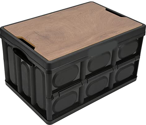 Alomejor 30L Foldable storage box,Multifunctional Car folding box Waterproof Storage Box with Wooden Panel for Outdoor(Black) Camping storage