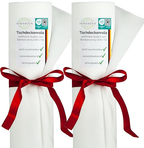Sensalux Tischdeckenrollen-Set, 2 Stück, stoffähnliches Vlies, Event, Geburtstagsfeier, 0,8m x 10m Weiß