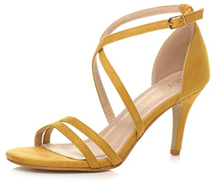 AJVANI mid high heel strappy crossover wedding sandals shoes size 4 37
