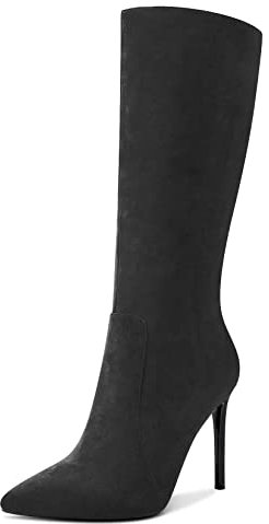 Castamere Donna Alto High Tacco Heel 10 CM Heels a Punta Cerniera Metà polpaccio Stivali da Matrimonio Ufficio Sexy Dress Stivali Nero 36 EU