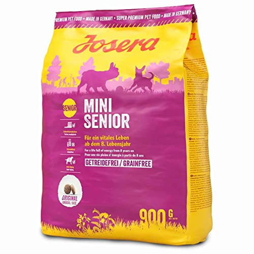 Josera - Hundefutter - 900 g - Mini Senior - Lachs - Senior Haustiere mit Kleiner Größe - Getreidefrei - Vitalität - Zahnhilfe