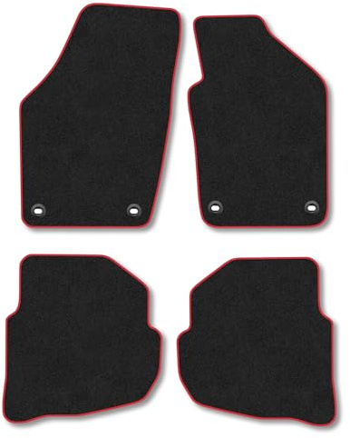 VW Polo (2002-2009) Carpet Car Mats | Red Edge Trim Tailored Fit Floor Mats Full Coverage Protection Accessories Easy Clean Anti Slip Made in the UK