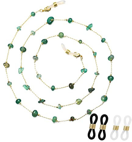 JURYLOO Brillenkette für Damen, natürliche Kristalle, Brillenkette, Sonnenbrillenhalter, Halskette, Brillenband, Leseband, Natürlicher grüner Aventurin, 72 cm