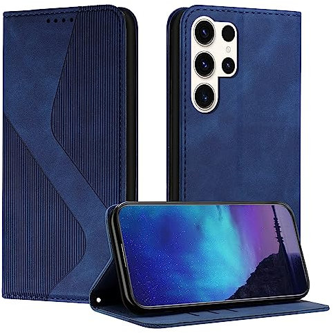 Fatcatparadise Cover per Samsung Galaxy S23 Ultra, Custodia Samsung S23 Ultra, Cover a Libro Wallet in Pelle Protettiva Portafoglio Chiusura Magnetica Flip Telefono Case per Galaxy S23 Ultra (Blu)