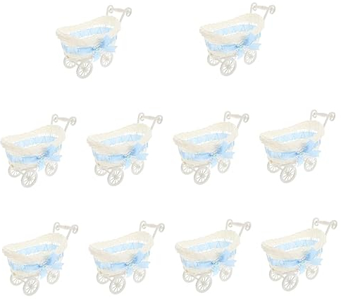 ABOOFAN 10st Party Geflochtene Körbe Mini-puppenwagen Servierkorb Schokolade Einkaufswagen Mit Rädern Spielspielzeug Vorgeben Personalisierter Korb Korbpuppe Multifunktion Baby Lieferungen