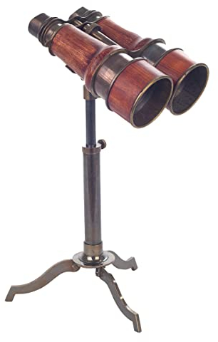Fernglas mit Ständer Retro Vintage Design, Messing und Holz, funktionale Fernglas Teleskop für Landschaftsbeobachtung, Elegante nautische Dekoration, 29 cm