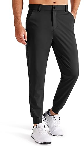 Libin Pantaloni da Golf da Uomo Elasticizzati Slim Fit Jogging Pants Sportivi Abito Pantaloni Lunghi Jogger Tessuto Pants con Tasche, Nero L