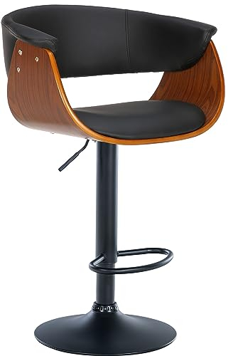 CLP Tabouret De Bar Vestal I Coque en Bois Dossier Ajouré I Pied en Métal I Hauteur Réglable Pivotant, Couleur:Noyer/Noir, Matériel:Similicuir