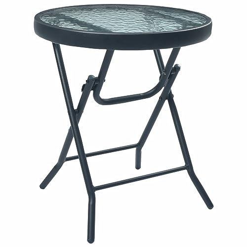 CIADAZ Bistrotisch, Gartentisch, Balkontisch, Balkon Tische, Beistelltisch Garten, Gartenesstische, Beistelltisch Outdoor, Schwarz 40 x 46 cm Stahl und Glas -at