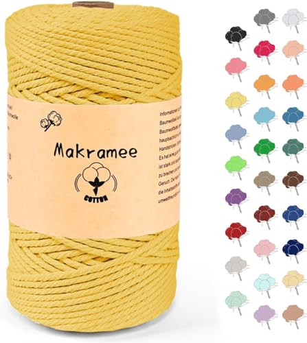 Uvolo 3mm x 200m Makramee Garn, Baumwollgarn, Macrame Kordel für Basteln, Pflanzenbügel-Tartrazin