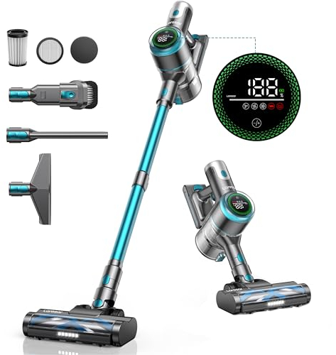 Laresar Aspirapolvere Senza Fili 450W/33Kpa Scopa Elettrica Senza Fili Potente 60 Minuti di Autonomia 4 in 1 Aspirapolvere Ricaricabile Autonomia per Pavimento Tappeti Peli Animali【Elite 7】