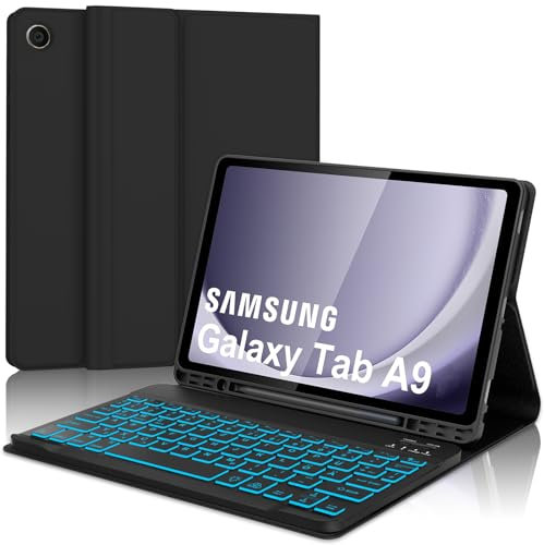 AVNICUD Tastatur für Samsung Galaxy Tab A9 2023 8.7, Samsung Tab A9 Hülle mit Tastatur Beleuchtete Magnetische Abnehmbarer QWERTZ Deutsches Tastatur für Galaxy Tab А9 2023, Schwarz