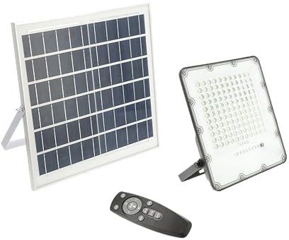 GTV - Solar-LED-Strahler BRAVOS | Solarlampen für Außen | Solar Strahler IP65 Wasserdichte |150W, 1500lm, 6400K, IP65, 120°, Solarpanel, Fernbedienung, Schwarz