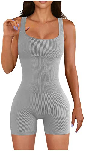 Awrvia Jumpsuit Damen Kurz Eng Bodysuit Sport Yoga Overall Kurzarm Playsuits Stretch One Piece Set Sexy Rückenfrei Einteiliger Bodycon Strampler Shape Trainingsanzüge angebote