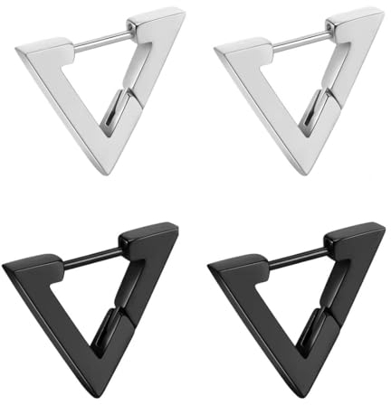 HZAOPZE 2 Paar Ohrringe mit umgekehrtem Dreieck, Ohrringe mit geometrischer Form, Ohrringe Geschenk für Frauen Freundin Mama Mädchen, einfache Ohrringe, Schwarz und Stahl, für Männer und Frauen