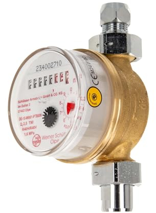 Waschtischzähler Einstrahlzähler ETW (Warmwasser) bis 90 Grad, Länge 80 mm, 3/4 Zoll AG, inkl. Verschraubungen
