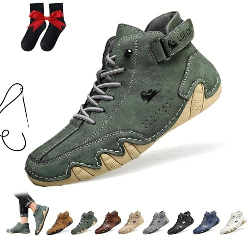 LOVEWLVNCL Stivali Alti in Pelle Scamosciata Italiani Fatti a Mano Scarpe Beck da Uomo Sneakers Casual in Pelle Scamosciata Impermeabili Stivaletti a Piedi Nudi Traspiranti Antiscivolo(Verde,44 EU)