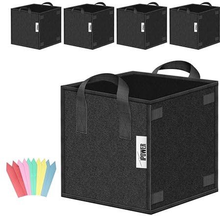 YSSOA Lot de 5 Sacs de Culture de 10 litres en Tissu Non tissé épais avec poignées, Pots en Tissu pour Plantes, légumes, Fleurs, tomates et Pommes de Terre