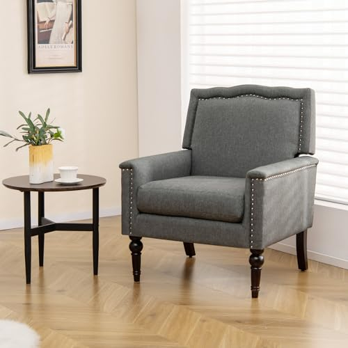 GIANTEX Mid-Century Akzentstuhl, gepolsterter Freizeitstuhl mit Gummibeinen, Schwammkissen & breitem Sitz, ergonomischer moderner Stuhl für Wohnzimmer & Schlafzimmer