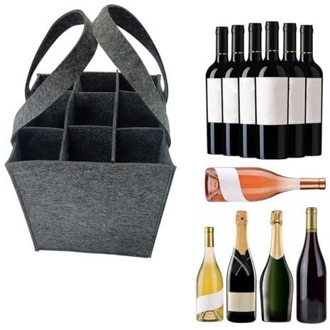 GFTCGK Flaschentasche, Flaschentasche 9 Flaschen, Flaschenträger Flaschentasche Filz Wiederverwendbare Wein Halter Bier Flasche Tasche Getränketasche Für Party Reise Picknick(Grau)