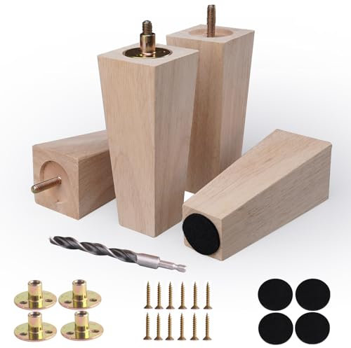 Xlroaafs Uncoated Wood Furniture Legs Set of 4 Heavy Duty 6 Inch- Wooden Couch Legs Sofa Legs Replacement, Furniture Feet & Risers for Cabinet, Ottoman, Dresser, Bench - (Unfinished,Uncoated)