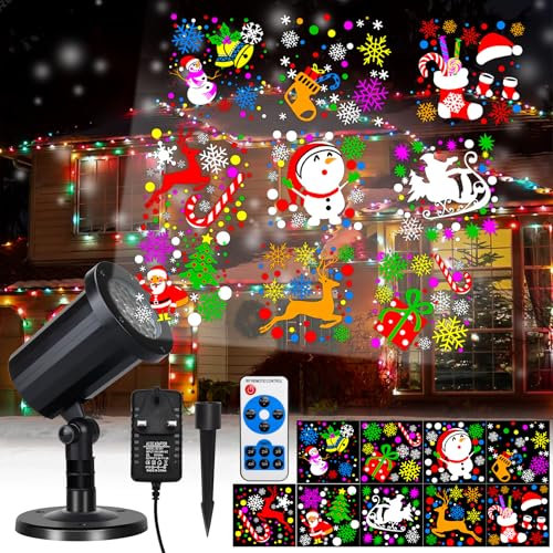 Christmas Projector Lights with Remote, 2 in 1 Xmas Projector Light Christmas Theme Outdoor Indoor, Waterproof HD Projector Lamp Automatic Rotation for Xmas,Party,Garden Home Decorative Lighting