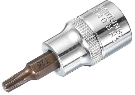 QUARKZMAN 1 Stück Torx Bit Einsatz Steckschlüsseleinsatz T25 3/8 Inch | S2 Legierungsstahl, Farbe Silber-Rot, Verchromte Ratsche Stecknuss für KFZ Werkstatt Arbeiten