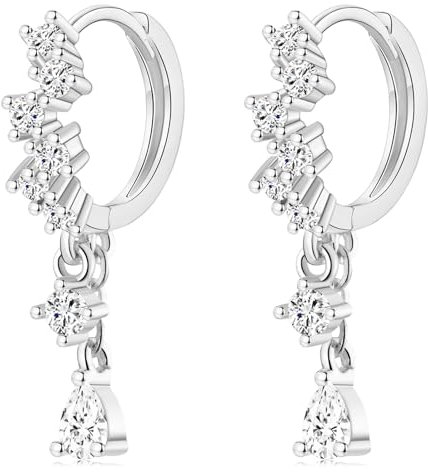 WOVEE Creolen AAA Zirkonia mit Tropfen Anhänger Klein 10mm Ohrringe Hängend Weiß Vergoldet Quasten Baumeln Damen