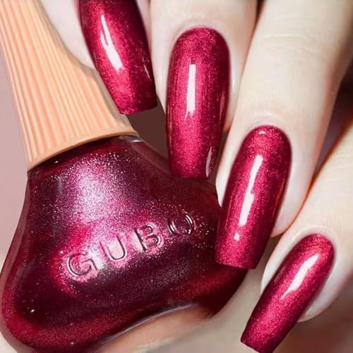Dark Red Nail Polish, Burgundy Glitter Nail Varnish, Shimmer Quick Dry Long Lasting Holographic Sparkly Nail Varnish, Wine Red Nail Glitter Christmas Nail Art Manicure DIY Home Nail Salon for Women