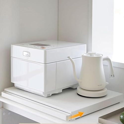 TRWWFEXO Estante para Microondas sobre Encimera con Cajón, Estante Deslizable, Bandeja Extraíble Multifunción para Ollas(Weiß,1pcs)
