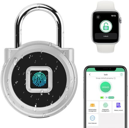 Vorhängeschloss für Spind mit Fingerabdruck Mobiler App Wetterfest Vorhängeschloss mit Zahlencode für Schrank Schließfach Aussenbereich Zelt Keller Outdoor Silber