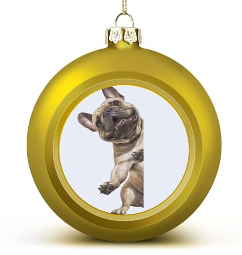 Frohe Weihnachten hängende Kugel Ornament Goldenes Andenken Bulldogge Hund schaut um die Ecke Weihnachten Kugel Ornamente Dekoration für Weihnachtsbaum Weihnachten Neujahr Geburtstag Hund Geschenke