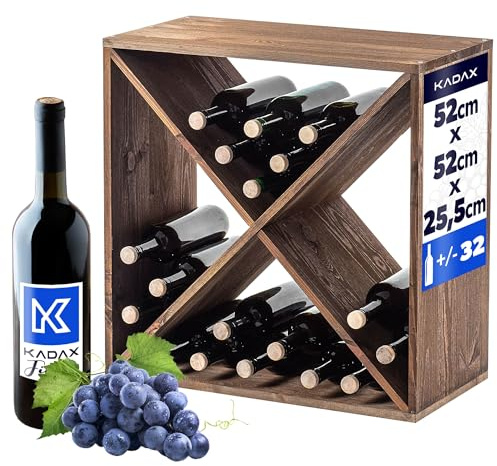 KADAX Weinregal aus Holz, 52 x 25.5 x 52 cm, Großes Flaschenregal für viele Weinflaschen, rustikaler Weinständer, platzsparendes Regal für Flaschen, Stabiler Weinschrank, Made in EU