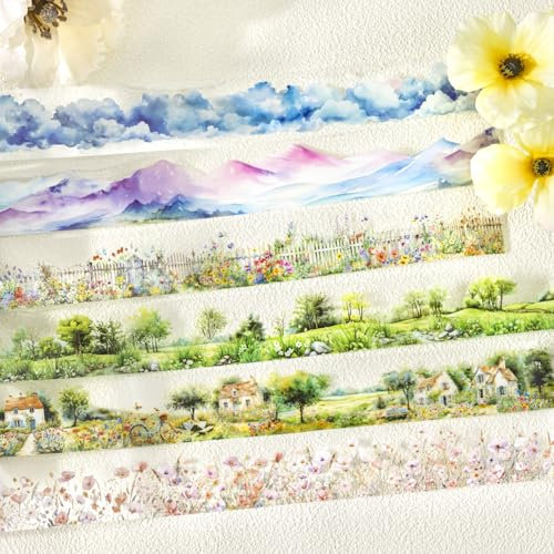 MisKepaa Scrapbooking Zubehör Stickers Set, 6 Rolls PET Plant Washi Tape Stickers, Blumen Tapes for Scrapbook Zubehör, Bullet Journal, Scrapbooking, DIY Crafts, Painting (Garden)