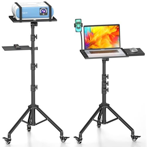Facilife Projector Stand Tripod on Wheels, Adjustable Height 31-56 Inches, Laptop Tripod Stand Rolling, Heavy Duty Projector Tripod Metal Construction, Multifunctional for Office & Home