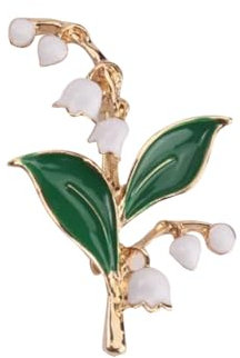 Broche Femme Bijoux en Acier et Email, en forme de Branche et Fleur de Muguet, Accessoire Epinglette Mode Vetement Veste Chemisier, Bijou chic tendance soirée Ornement 5 x 3.5 cm