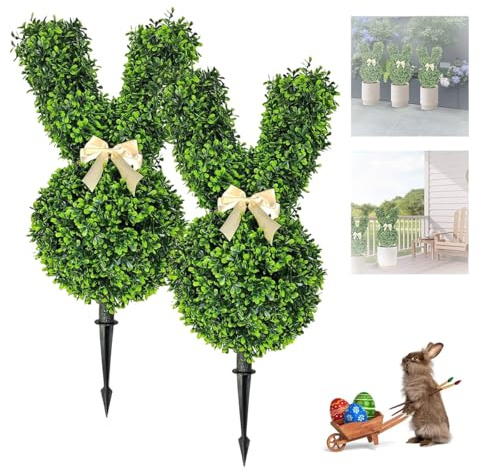 Qixfyze Formschnitt-Häschen, Künstlicher Osterhasen-Formschnittbaum for Draußen, Bezaubernde Formschnitt-Häschen, Künstlicher Hasen-Formschnittbaum Im Topf, Kunstpflanze(A,2PCS)