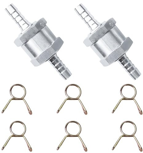 2 Stück Kraftstoff Rückschlagventil,6mm Aluminium Ventil Rückschlagventil,Aluminium Kraftstoff Rückschlagventi,Mit 6 Stück Federklammer Für Benzin Wasser Chrom Auto Auto Niederdrucksystem