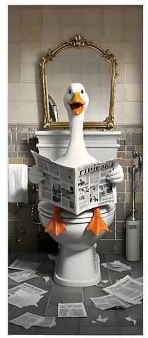 TüRtapete Selbstklebend Badezimmer TüRposter TüRaufkleber Tapete, Wandaufkleber Heimdekoration, Abnehmbar wasserfest Vinyl, Lustige Tiere lesen Zeitung in der Toilette