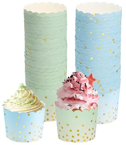 Cupcake Förmchen, 100 StüCke Cupcke Wrapper, 7×6×5.5cm MuffinföRmchen Papier Papier MuffinföRmchen Muffin Papierförmchen KuchenköRbchen für Muffins Dessert(Blau, Grün)