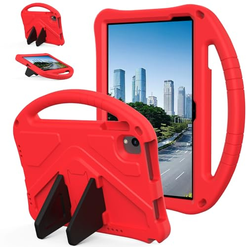 FKQLH Coque pour Urao C107/Jeazans OC101/C107 Android 14 Tablet 10,1 Pouce, EVA Léger Étui Poignée avec Bandoulière Anti-dérapants Housse, Rouge
