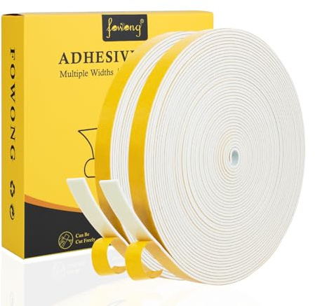 fowong Draught Excluder Tape – 20M Weather Stripping Foam Tape for Windows & Doors, 6mm x 1.5mm Self-Adhesive Insulation Tape, White (2 Rolls)