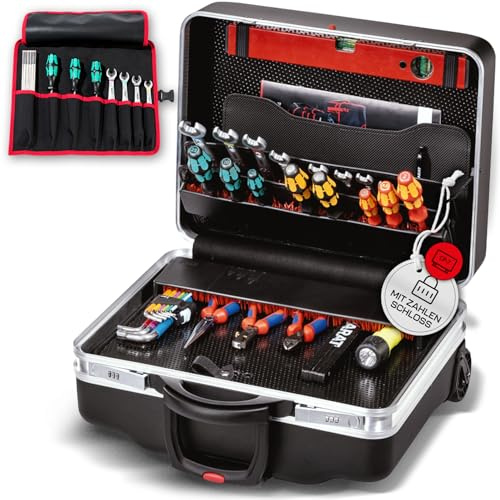 PARAT CLASSIC KingSize Roll neo CP-7 Safe | Rollkoffer für 60 Werkzeuge | Inkl. BASIC Roll-Up Case 8 | Werkzeugkoffer leer mit CP-7 Haltern & Zahlenschloss | Robuster 36L Werkzeugtrolley für Profis