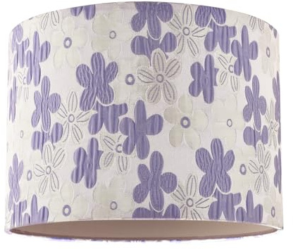 Chic Floral Round Drum Fabric Lamp Shade with Lilac and White Daisies | 18cm x 25cm | Luxurious White Cotton Inner Lining by Happy Homewares