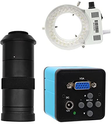 Microscope Observation VGA Video Microscope Camera CMOS USB Digital 130X/200X/250X Adjustable Zoom C Mount Lens 56 LED Ring Light for PCB Soldering(VGA 0.1xC mount LED)