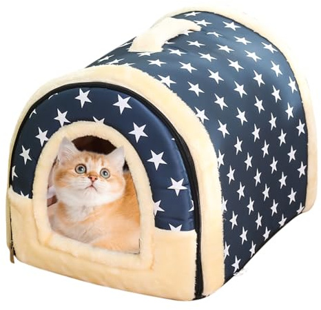 SKIKHN Faltbares Katzenhaus, Waschbares Katzenbett und Katzenhöhle, Katzenbett Höhle mit Abnehmbarem Kissen, Katzenhöhle Katzen Haus, für Kätzchen und Meerschweinchen, 35x32x28cm